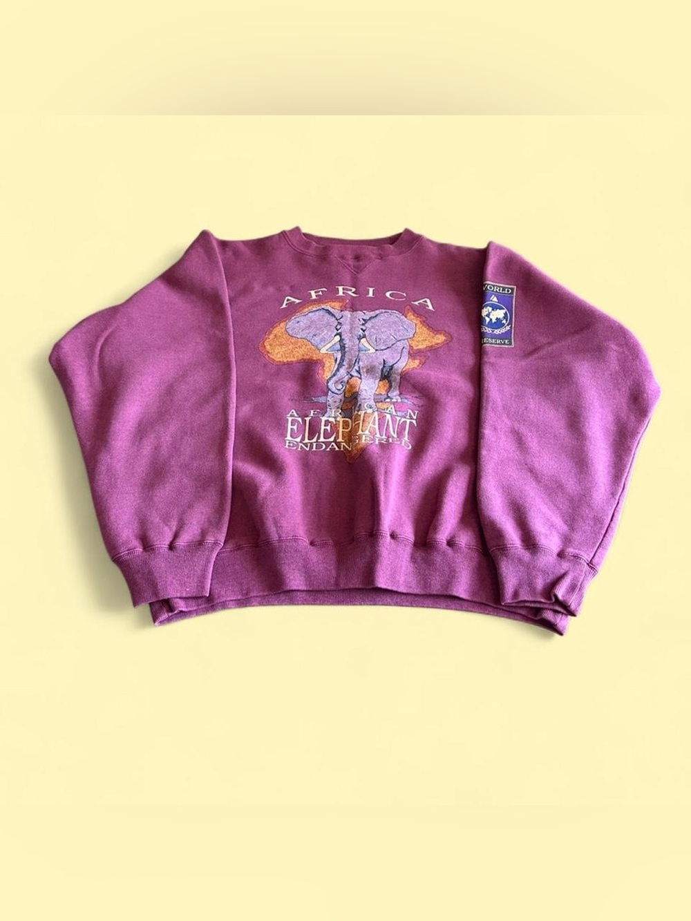 Vintage African Elephant Sweatshirt Faded Purple Heavyweight Men’s L Galt Sand
